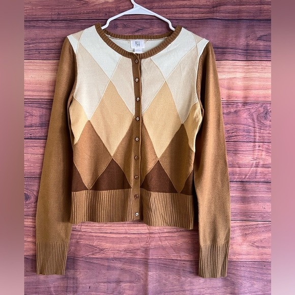 Apt. 9 Sweaters - Apt 9 Womens Argyle Cardigan Sweater Brown Tan Cream Button Front Size Medium